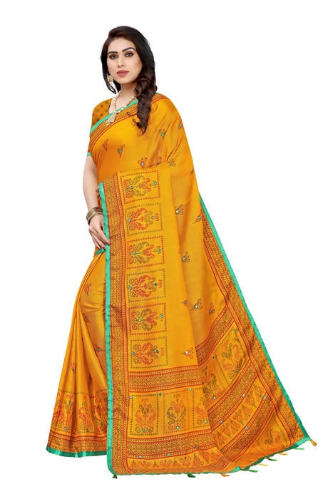 Vamika Embroidery Yellow Jute Silk Sarees