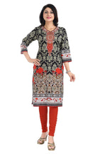 Snehal Creations Deep Black Designer Digital Print Cotton Slub Fabric Long Kurti Tunic - Distacart