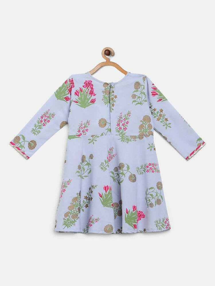 Ahalyaa Blue Crepe Printed Kids Kurta With Harem Pants For Girls