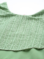 Juniper Women's Sagegreen Georgette Embroidered Asymmetric Dress - Distacart