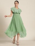 Juniper Women's Sagegreen Georgette Embroidered Asymmetric Dress - Distacart