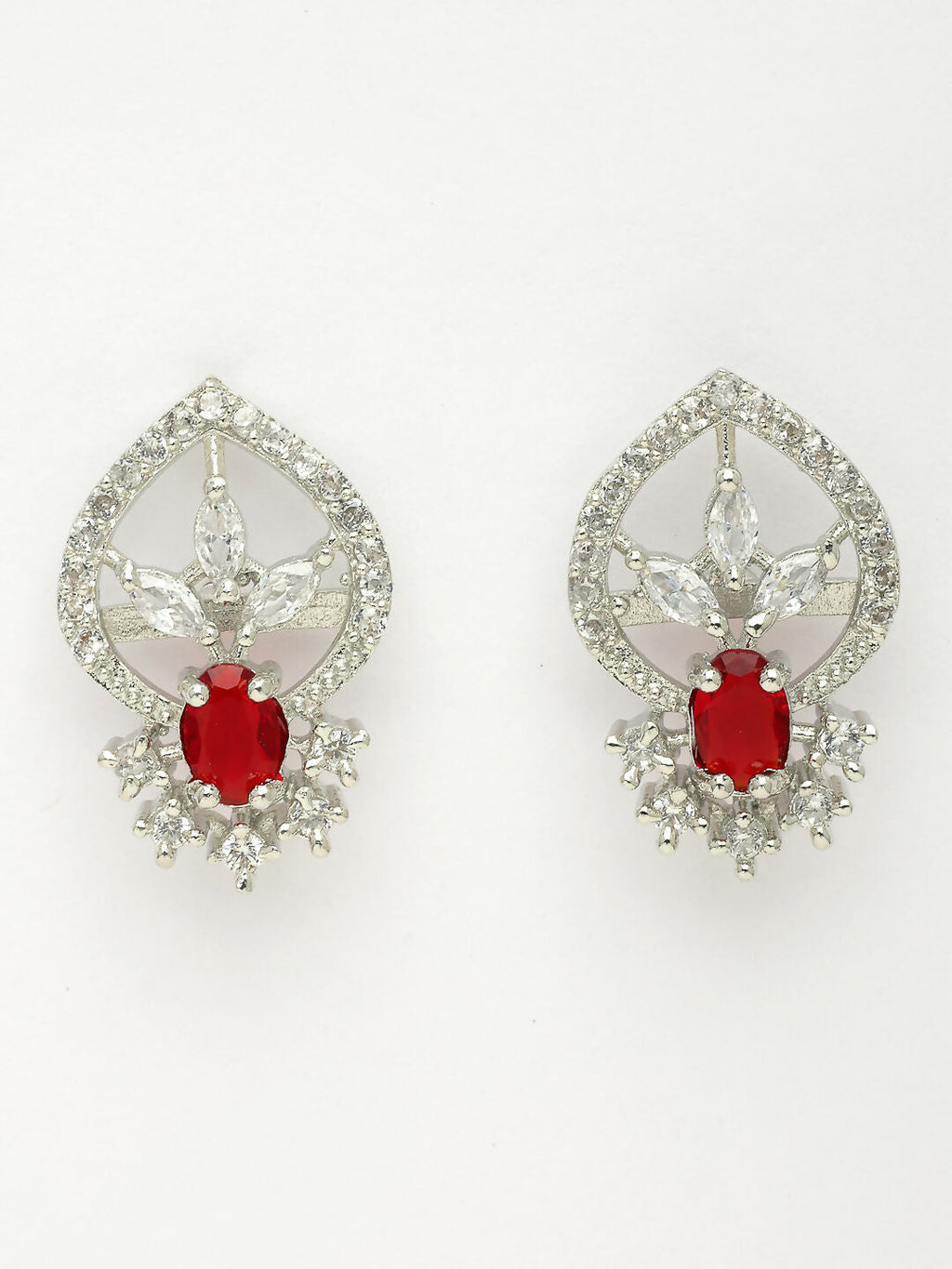 NVR Women Silver-Plated American Diamond-Studded Pendant Set