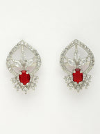 NVR Women Silver-Plated American Diamond-Studded Pendant Set