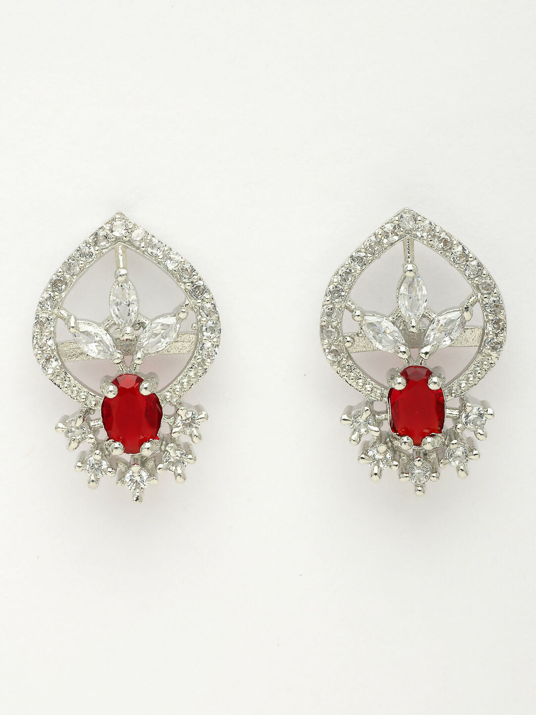 NVR Women Silver-Plated American Diamond-Studded Pendant Set