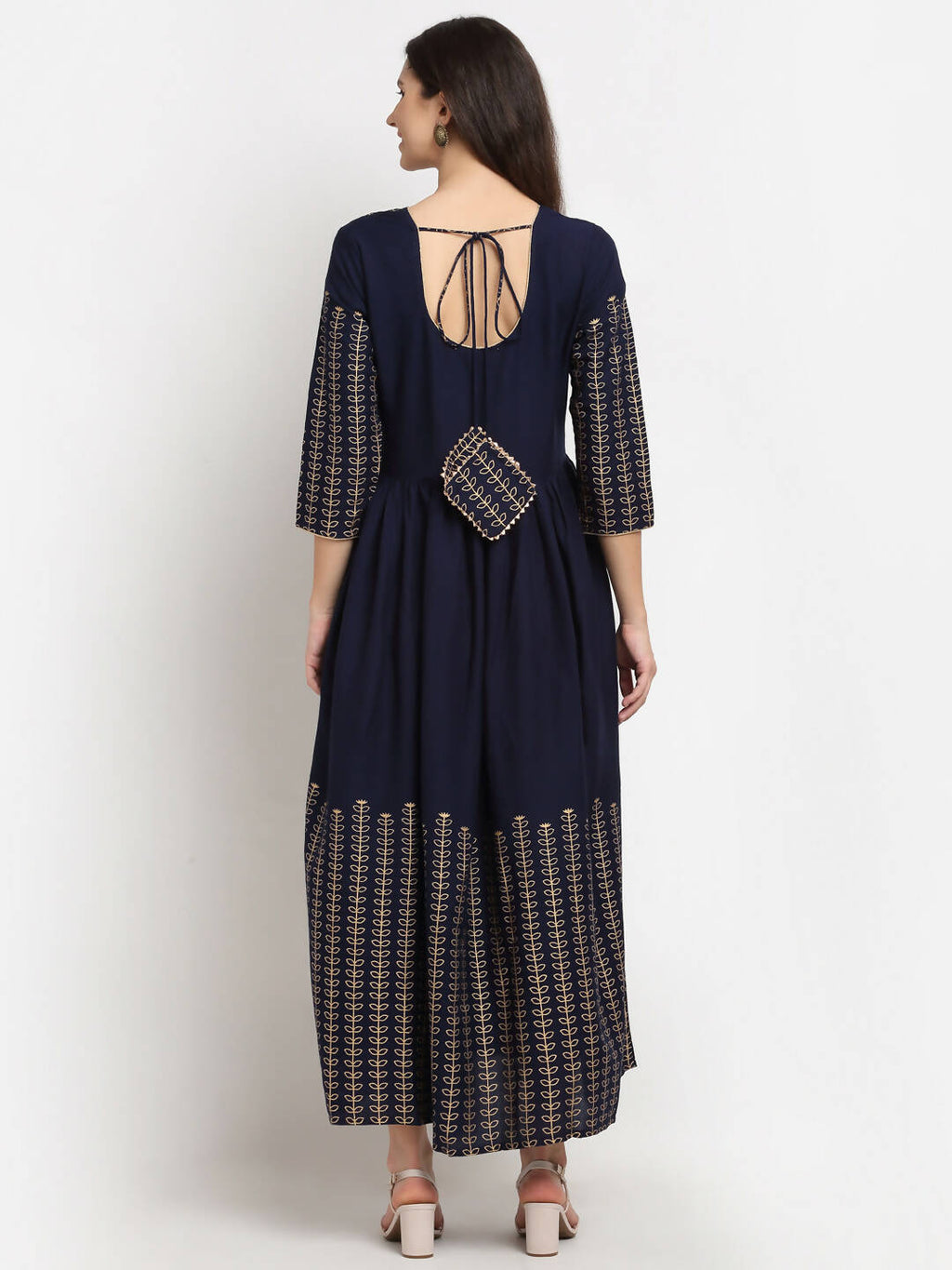 Rudra Bazaar Gold Printed A-line flared Blue kurti - Distacart