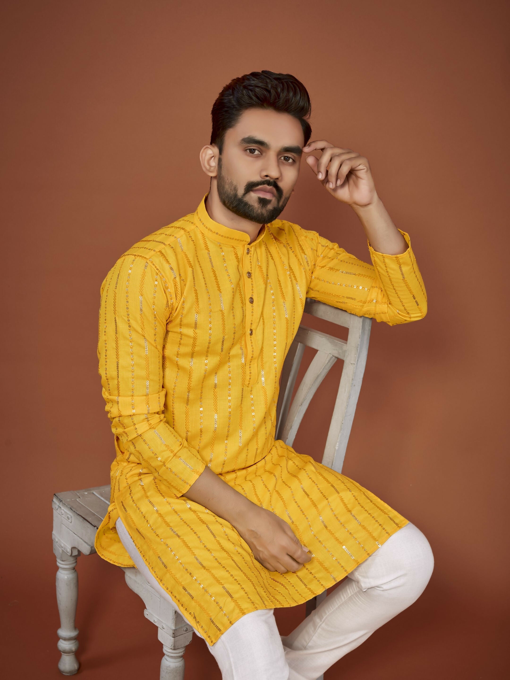 Anaita Yellow Embroidered Cotton Straight Kurta