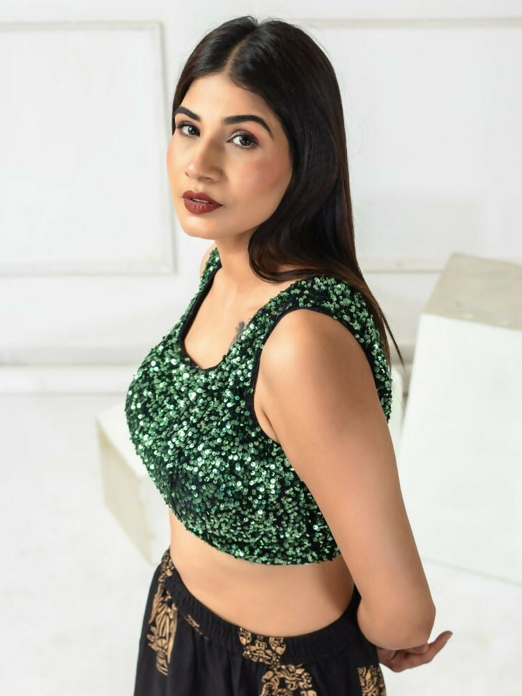 Amodini Designer Studio Women's Velvet Green Sleeveless Blouse