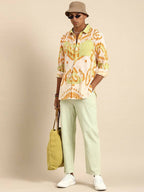Off White Men Pure Cotton Relaxed Opaque Printed Casual Resort Shirt - Mahotsav