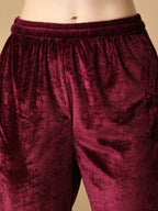 Myshka Women's Magenta Velvet Kurta With Trousers Party Sets