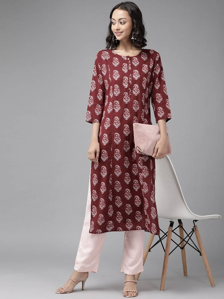 Yufta wine And beby pink Kurta And Palazzo Set