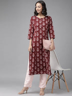 Yufta wine And beby pink Kurta And Palazzo Set