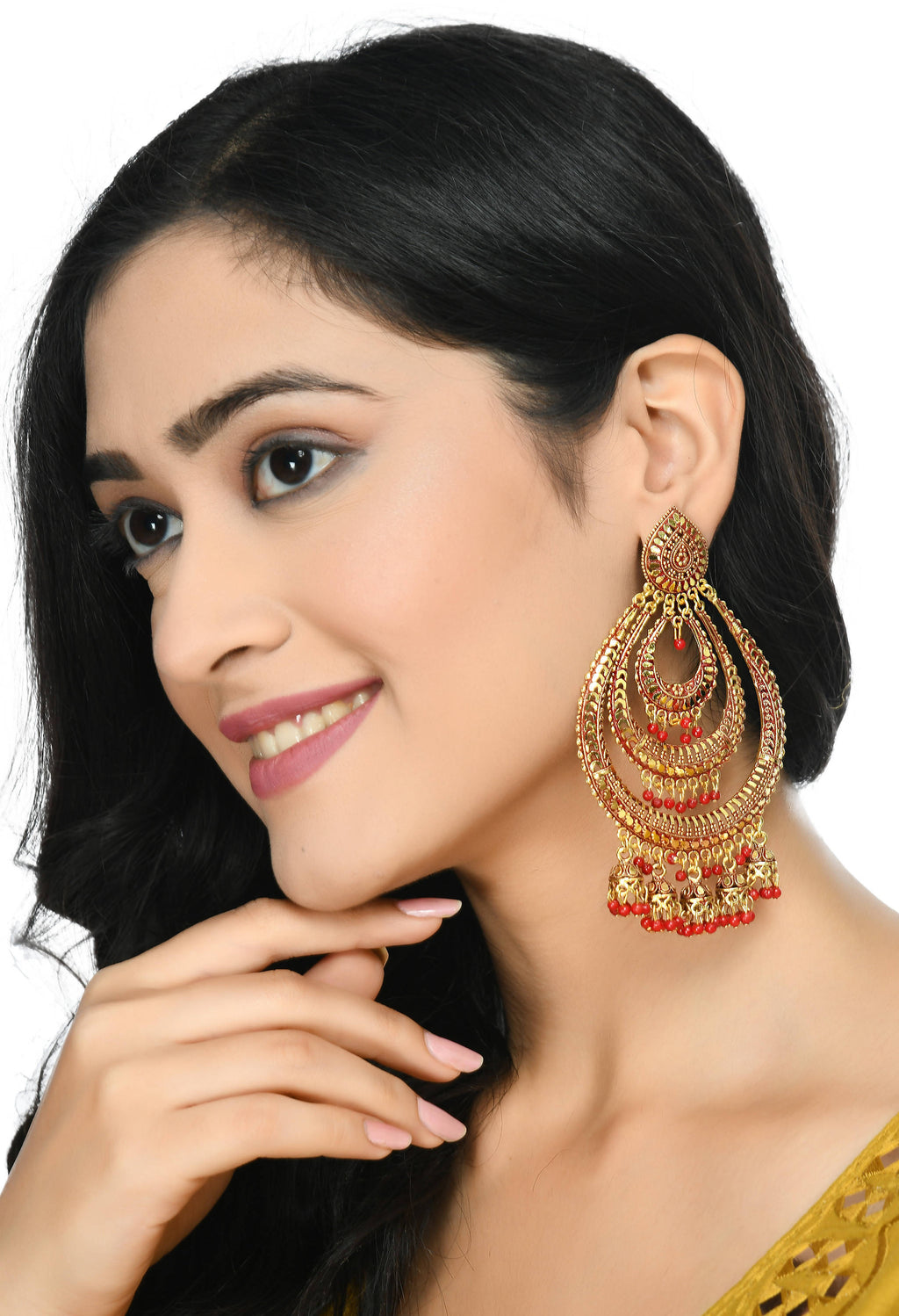 Mominos Fashion Johar Kamal Triple Circle White With Red Big Size Earrings - Distacart