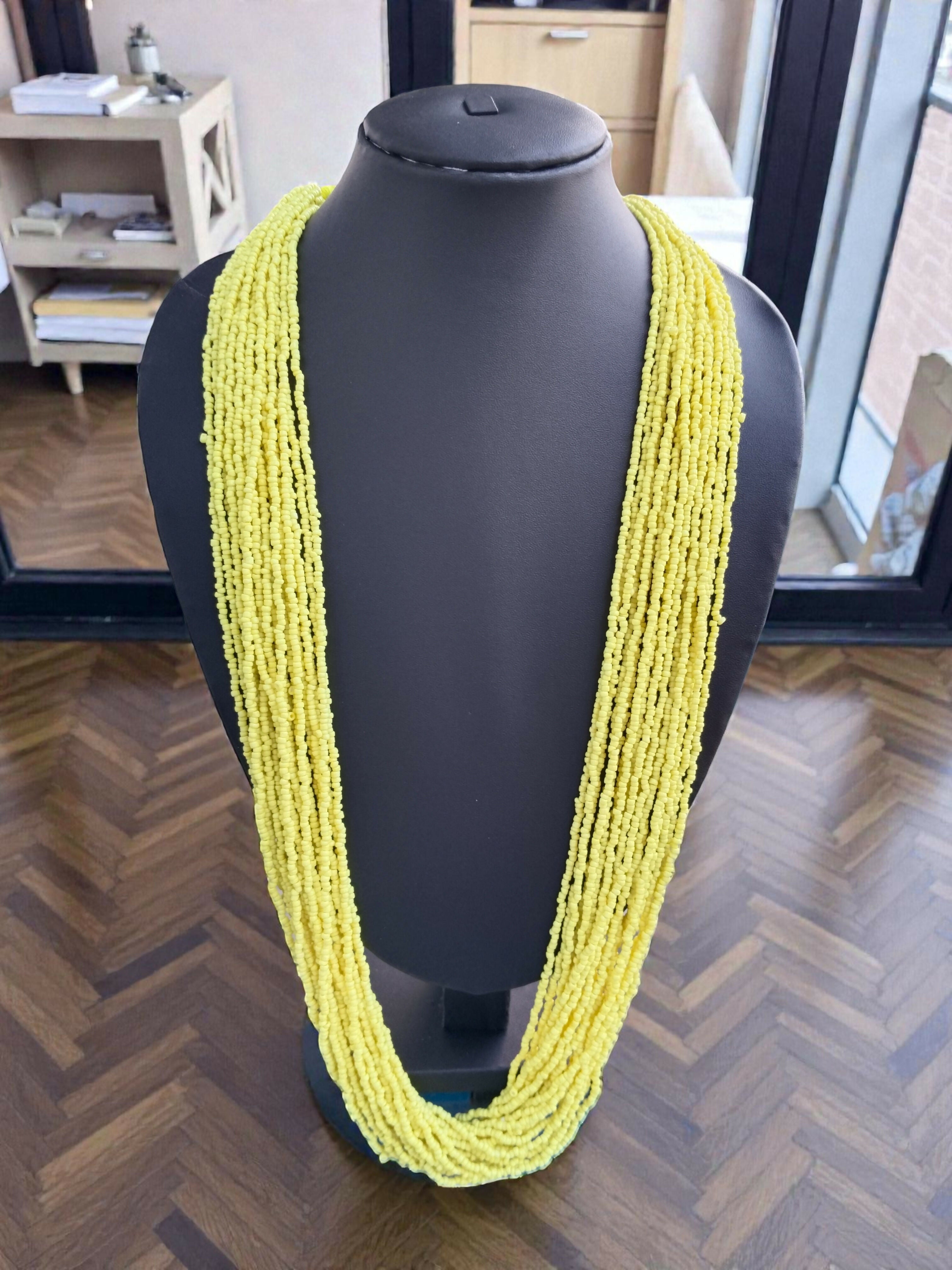 Inhanns Rangsaaz 20-Layer Luxe Long Beaded Only Necklace - Lemon Yellow Only Necklace