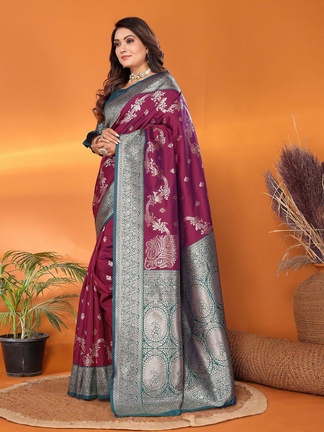 Joban Fashion Banarasi Purple Woven Soft Silk Saree - Distacart