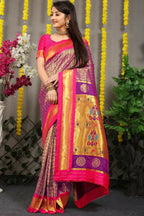 Jyoti Fashion Women's Purple Banarasi Silk Zari Woven Saree with Blouse