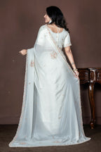Morchari Off White Chiffon Hand Embroidery Saree And Stitched Blouse - Distacart