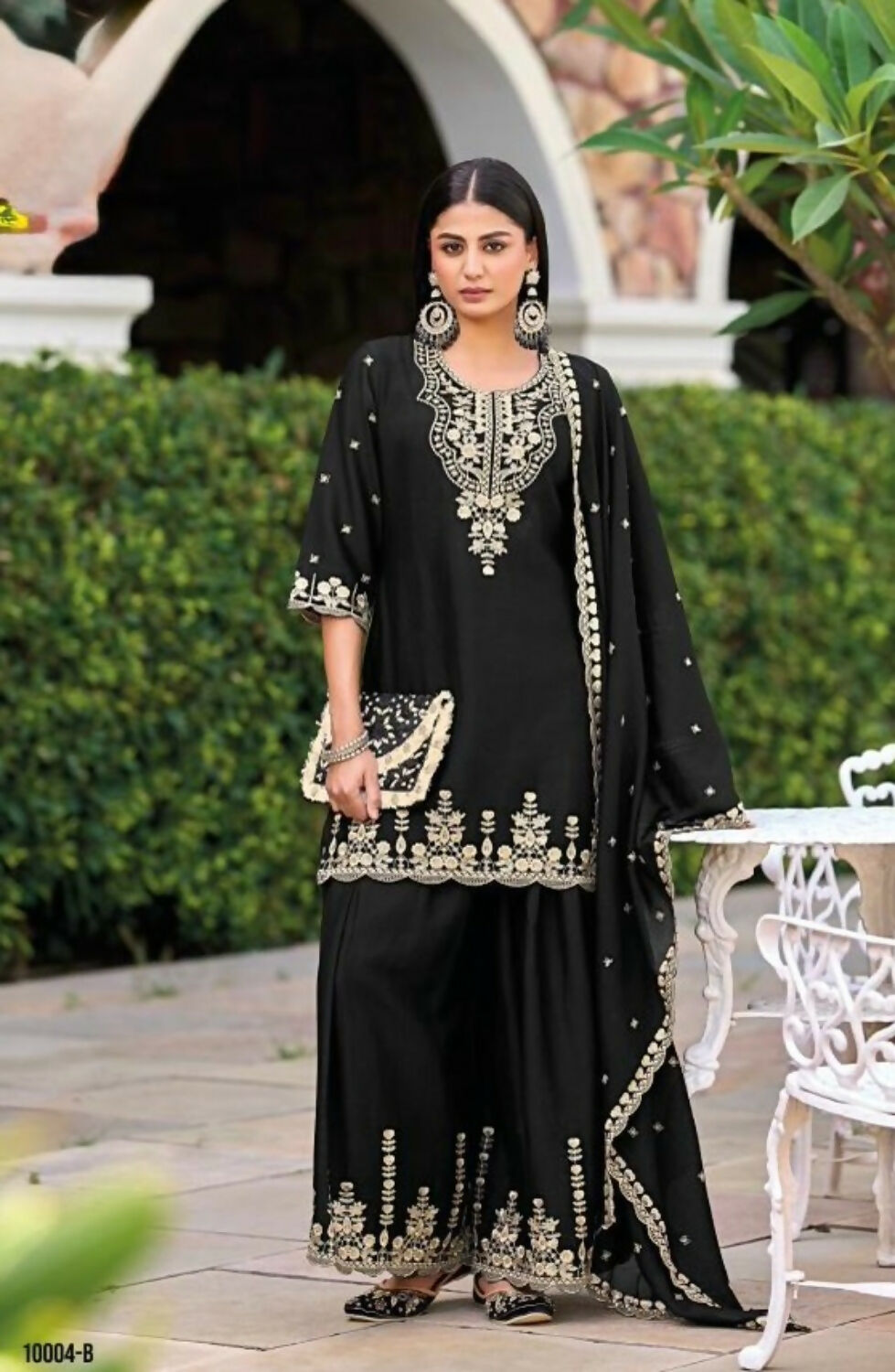 Anaita Black Chinon Readymade Palazzo Suit with Heavy Embroidery Work - Distacart