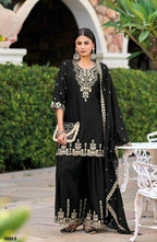 Anaita Black Chinon Readymade Palazzo Suit with Heavy Embroidery Work - Distacart