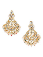 Gold-Toned White Kundan Contemporary Gold-Plated Chandbalis Earrings - Ruby Raang - Distacart