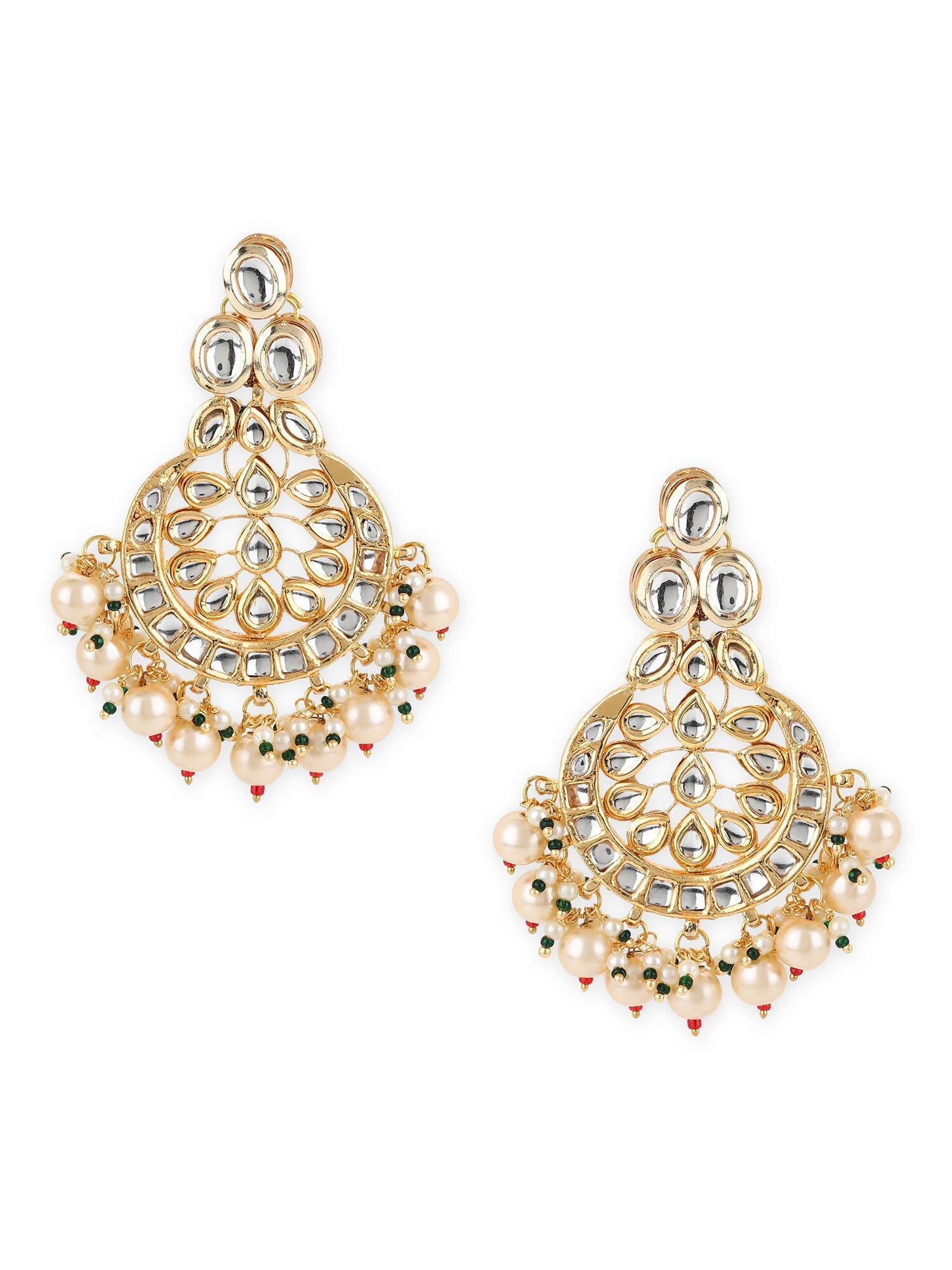 Gold-Toned White Kundan Contemporary Gold-Plated Chandbalis Earrings - Ruby Raang - Distacart