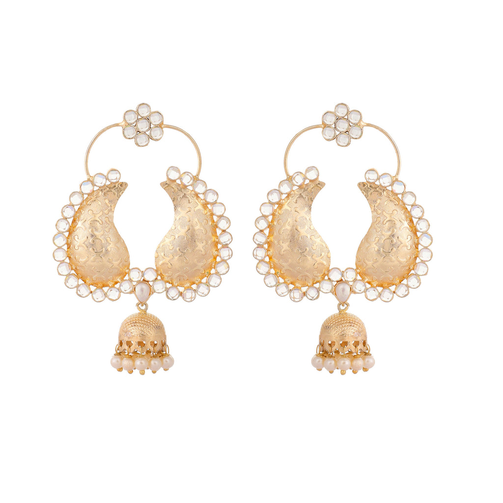 Nuyug 22K Gold Plated White Stone Studded Contemporary Mini Jhumki Dangler Earrings - Distacart
