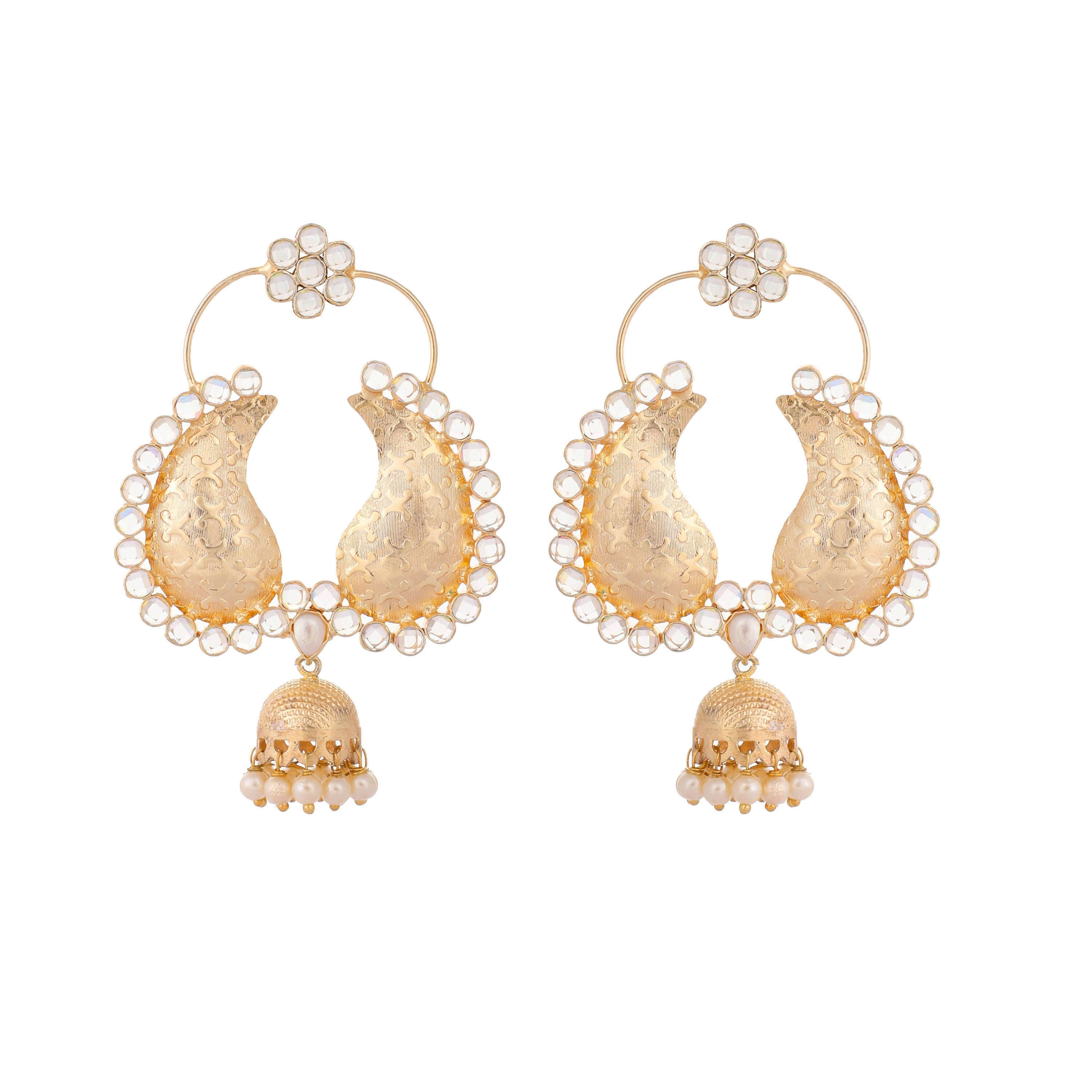 Nuyug 22K Gold Plated White Stone Studded Contemporary Mini Jhumki Dangler Earrings - Distacart