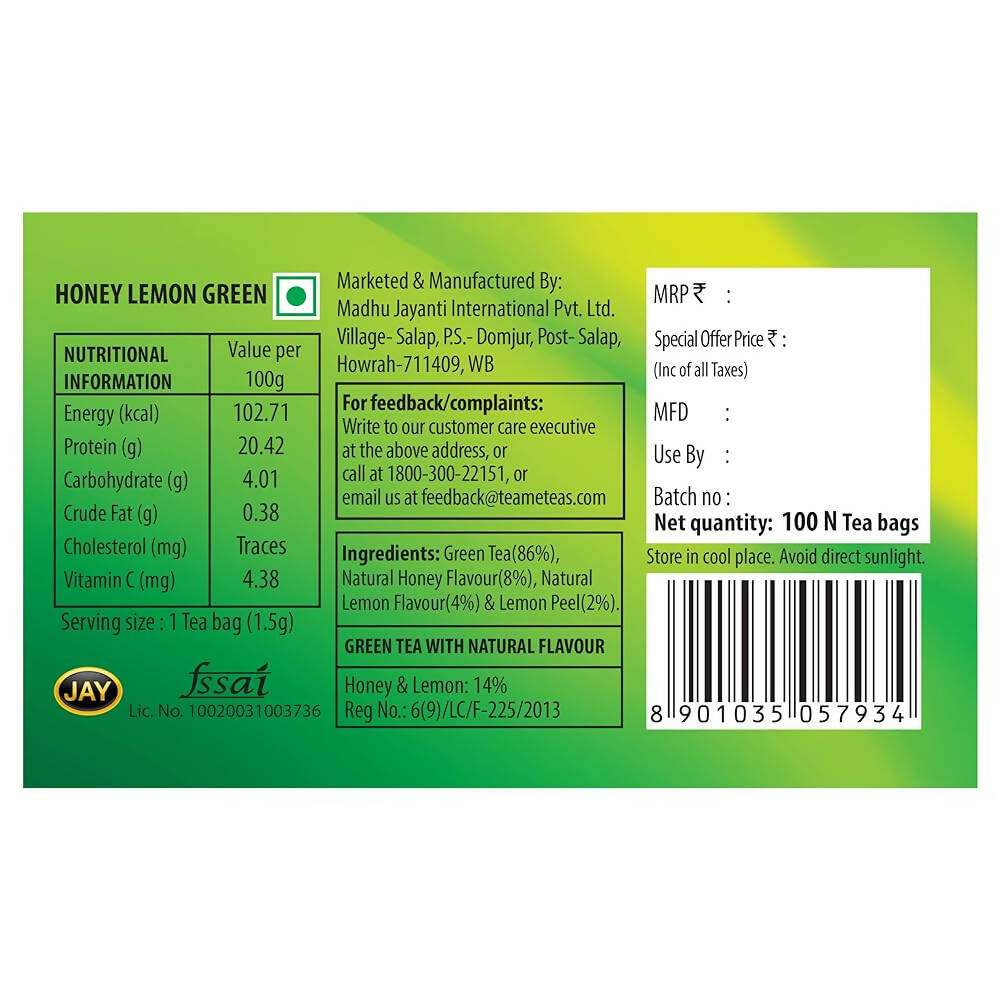 TE-A-ME Renew Honey Lemon Green Tea Bags - Distacart