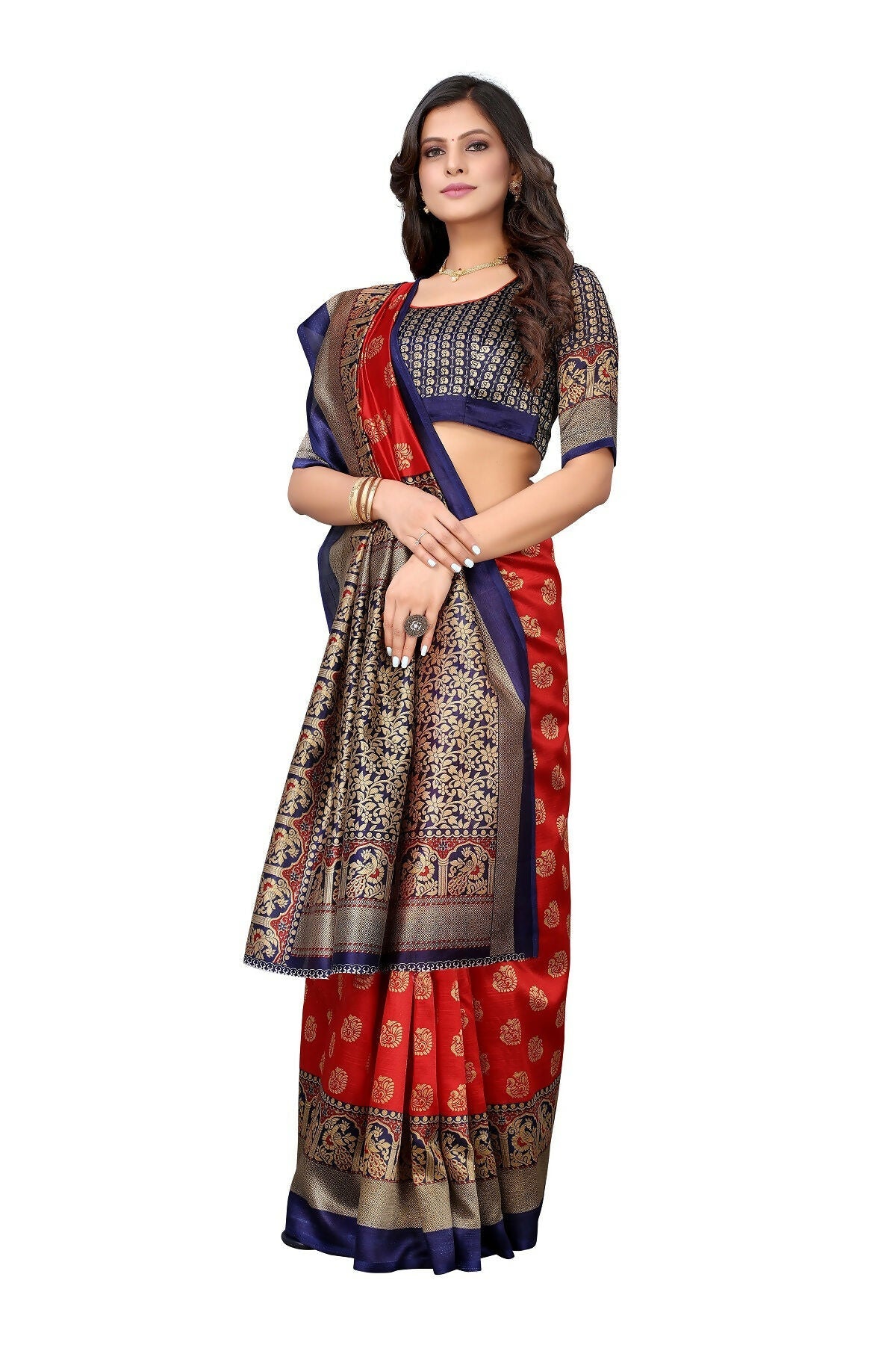 Vamika Red Printed Art Silk Saree