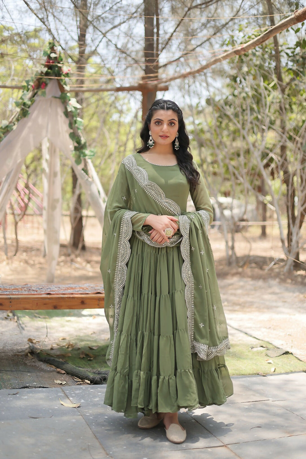Joban Fashion Mehandi Georgette Sequence Embroidery Work Kurta Set - Distacart