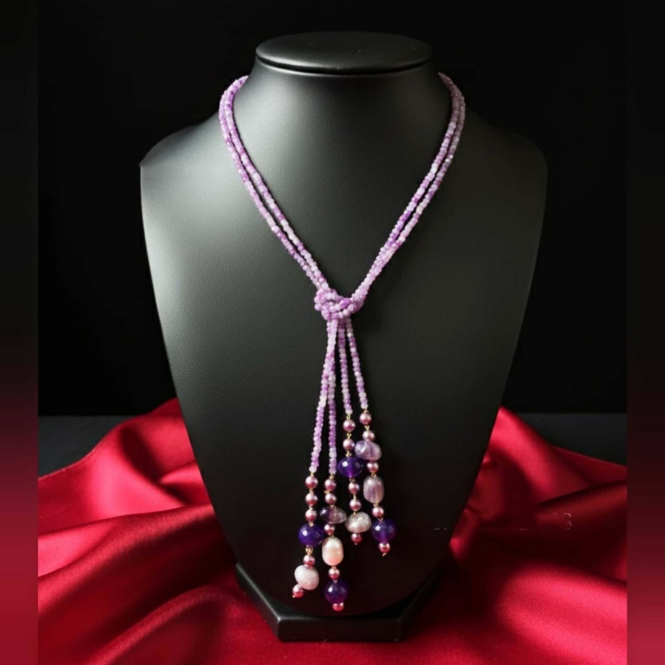 Joban Fashion Women Purple Adjustable 2-Line Long Beaded Statement Necklace - Distacart