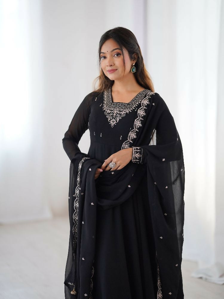 Joban Fashion Black Kurta Set Georgette Sequence Embroidery Work - Distacart
