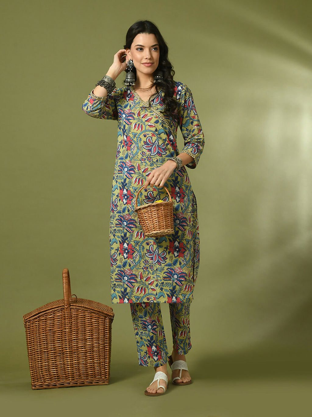 Myshka Women's Multi Printed Cotton Straight Party Kurta Set