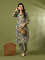 Myshka Women's Multi Printed Cotton Straight Party Kurta Set