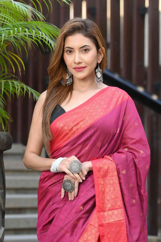 Beatitude Pink Cotton Banarasi Saree