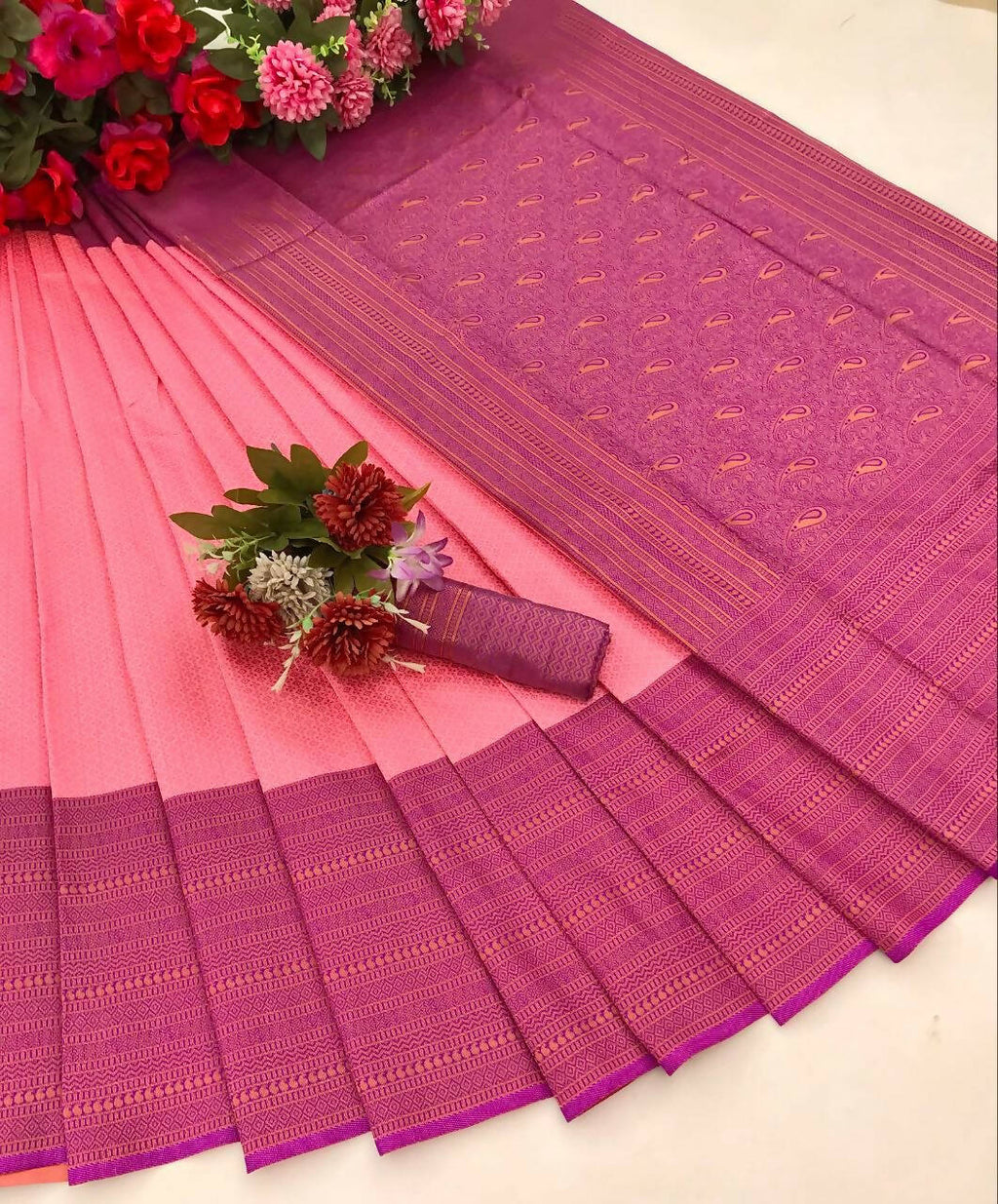 DEIANA'S Beautiful Designer Golden zari Soft Lichi Silk Saree - Pink