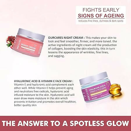 Our Cares Moisturizer With Hyaluronic Acid Vitamin E + Night Cream - Combo