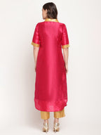 Ahalyaa Women's Dark Pink Poly Silk Kurta Trouser Set