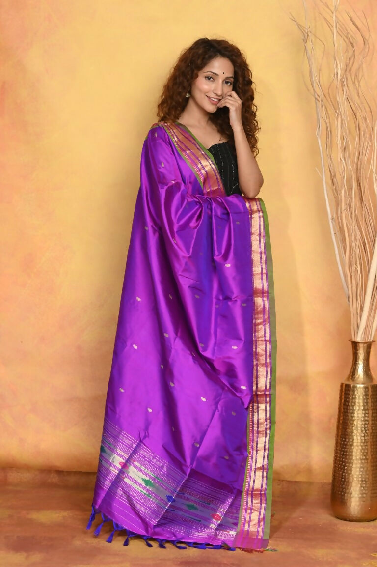 Very Much Indian Pure Silk Handloom Traditional Paithani Dupatta - Violet