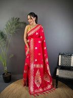 Joban Fashion Banarasi Pink Woven Soft Silk Saree - Distacart