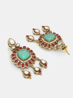 Ruby Raang 22k Gold Polished Stonework Moissanite Choker With Earrings