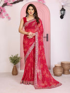 Ai Fashion Magenta Georgette Rajwadi Bandhani Print Party Wear Saree - Distacart