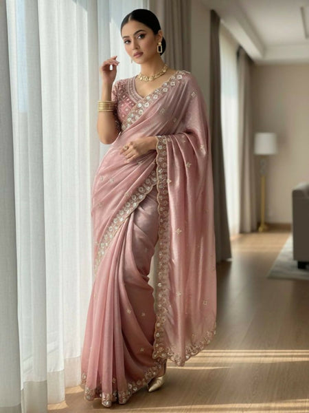 Joban Fashion Maroon Fandy Satin Silk Party Wear Sarees