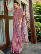 Shree Shyam Fashion Linen Purple Saree - Distacart