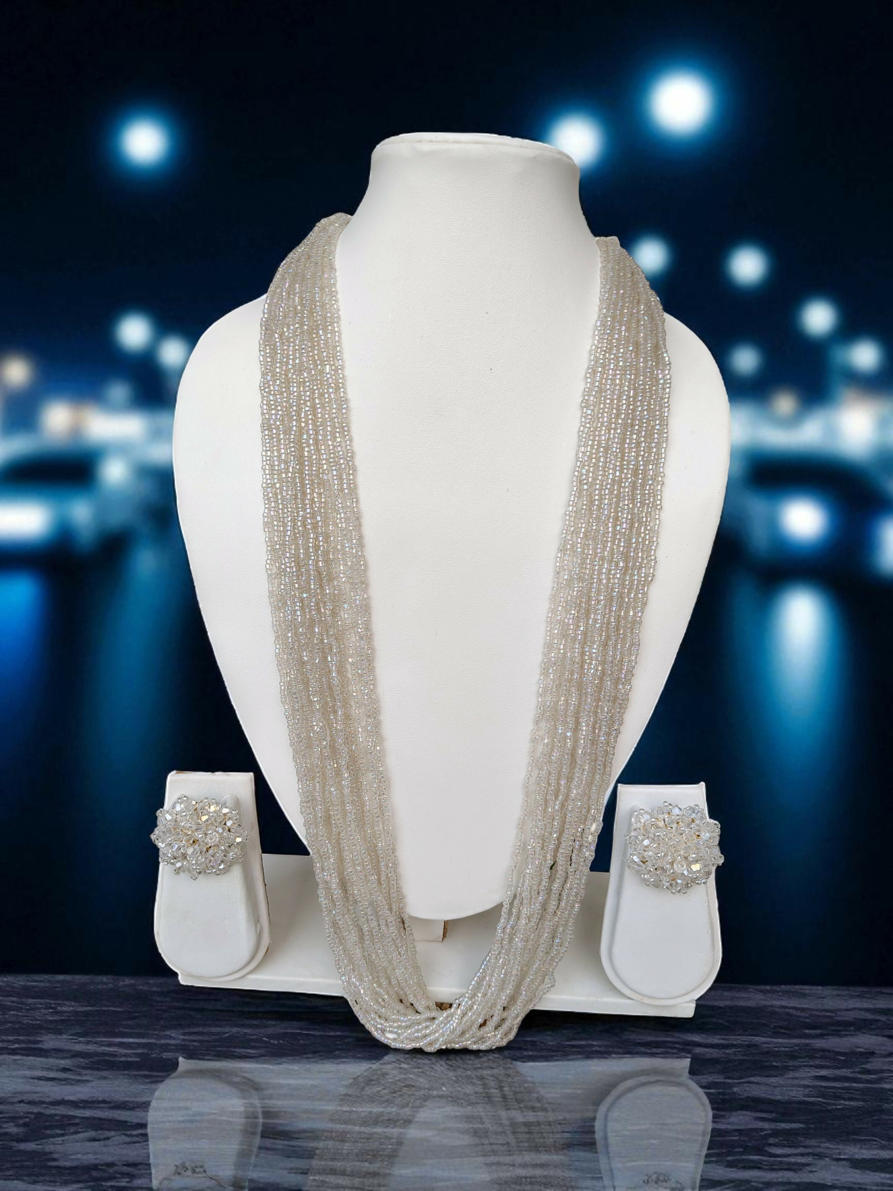 Inhanns Rangsaaz 20-Layer Luxe Long Beaded Necklace (With Optional Statement Earrings) - Rainbow Beads With Earring