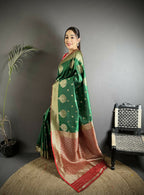Joban Fashion Bottle Green Woven Butti Soft Silk Banarasi Silk Saree - Distacart