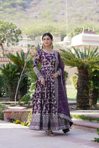 Joban Fashion Wine Viscose Jacquard Sequence Embroidery Work Kurta Set - Distacart