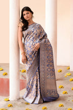 Joban Fashion Lavender Pure Katan Pure Handloom Banarasi Silk Saree