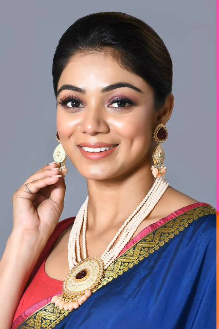 Joban Fashion Women Golden Ruby Peach Pendant Set With Earrings