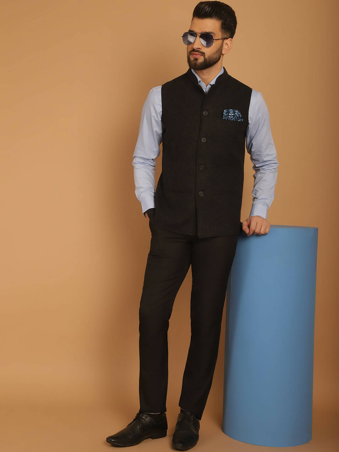 Even Apparels Pure Wool Nehru Jacket - Charcoal