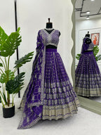 Jyoti Fashion Women's Royal Blue Faux Georgette Sequins with Thread Embroidered Designer Lehenga Choli Set